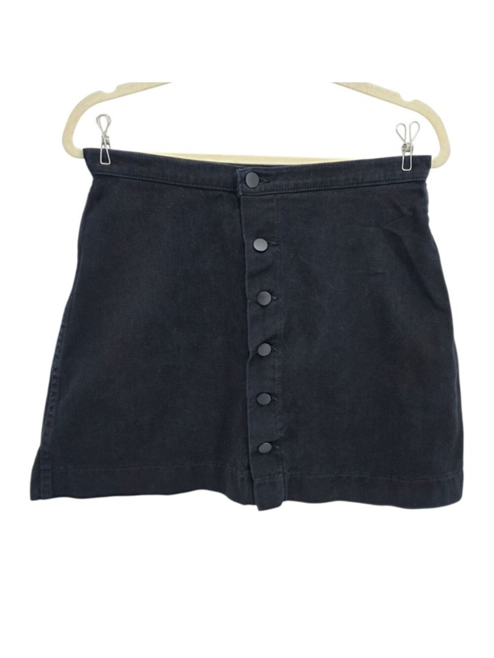 American Apparel Jeans Womens Large Skirt Denim A-Line Mini Skirt Buttons Black